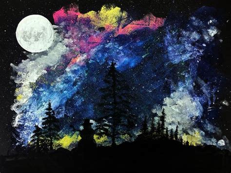 beautiful moon and trees painting | Tree painting, Beautiful moon ...