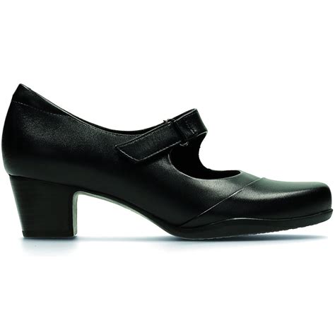 Clarks Womens Rosalyn Wren Black Leather Mary Jane Shoes