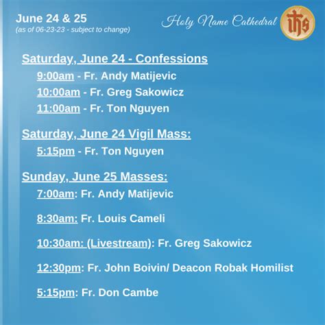 Mass Schedule | Weekly Confessions | Mass Holy Name Cathedral Parish