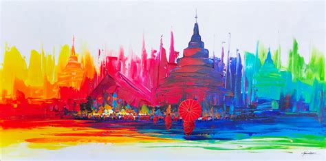 Colorful Abstract Pagoda Painting For Sale | Royal Thai Art