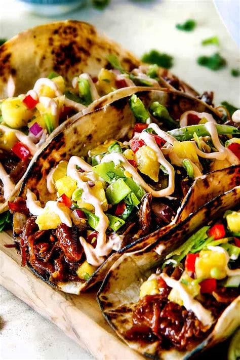 Asian Caramel Pulled Pork Tacos with Pineapple Snow Pea Slaw