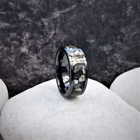 Dinosaur Fossil Ring, Unique Mens Wedding Band With Meteorite, Fossil ...