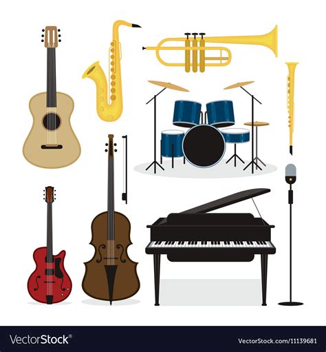 Jazz music instruments objects set Royalty Free Vector Image