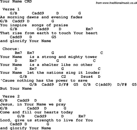 Christian Childrens Song: Your Name Lyrics and Chords