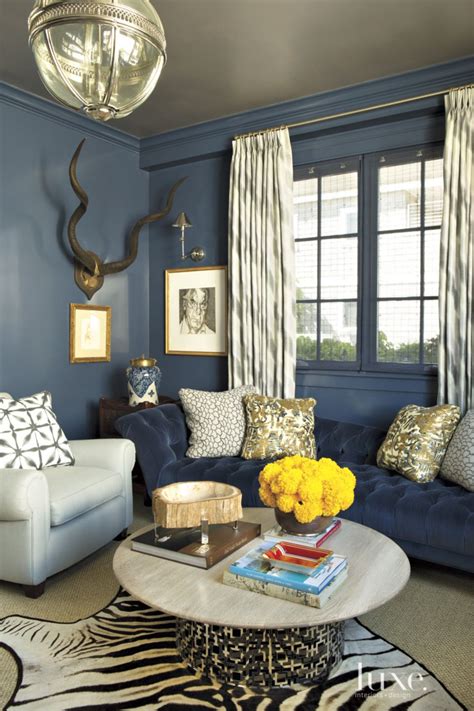 Contemporary Blue Lacquered Library - Luxe Interiors + Design