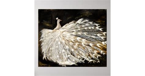 White Peacock Oil Painting Fine Art Poster | Zazzle