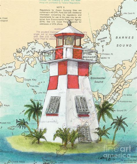 Key Largo Lighthouse FL Cathy Peek Nautical Chart Map Art Painting by ...