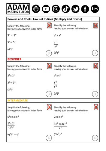 GCSE Powers & Roots Worksheets, Exam Questions & Solutions | Teaching ...