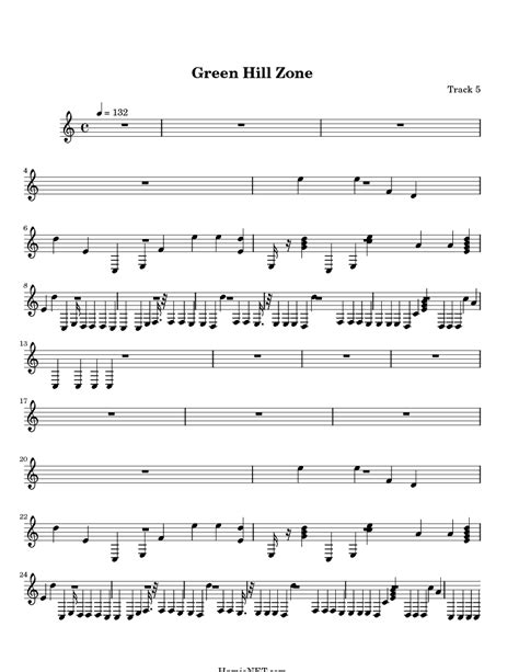 Green Hill Zone Sheet Music - Green Hill Zone Score • HamieNET.com