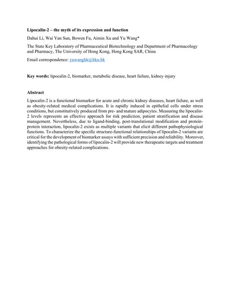 (PDF) Lipocalin‐2 – the myth of its expression and function