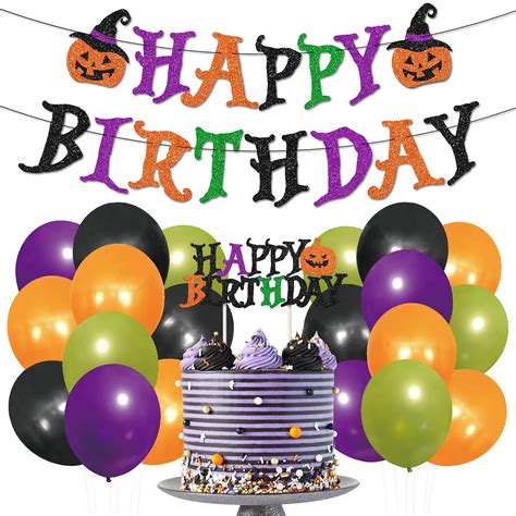 Buy Halloween Birthday Party Decorations Pumpkin Cake Topper Happy ...