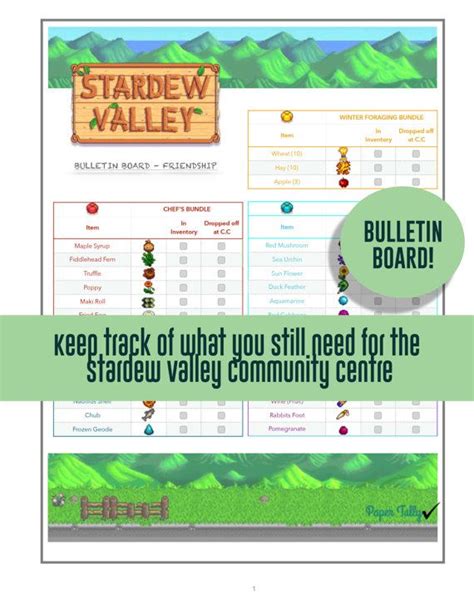 Stardew Valley Checklist Bulletin Board Community Center - Etsy ...