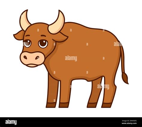 Cute cartoon brown ox drawing. Vector clip art illustration Stock ...