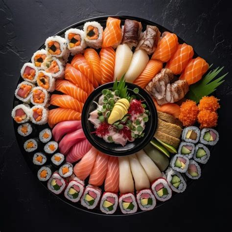 Premium AI Image | sushi platter with different types of rolls and ...