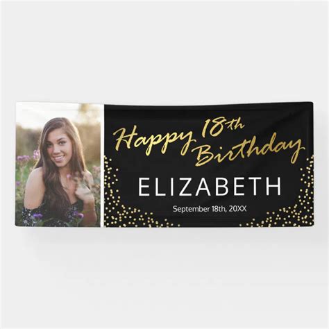 Black Gold Happy 18th Birthday Photo Banner | Zazzle