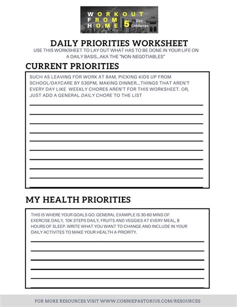 Priorities Worksheet | Homework assignments, 5 challenge, Priorities