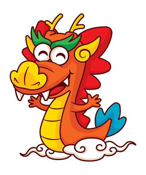 Cartoon cute chinese dragon riding on oriental clouds. Year of the ...