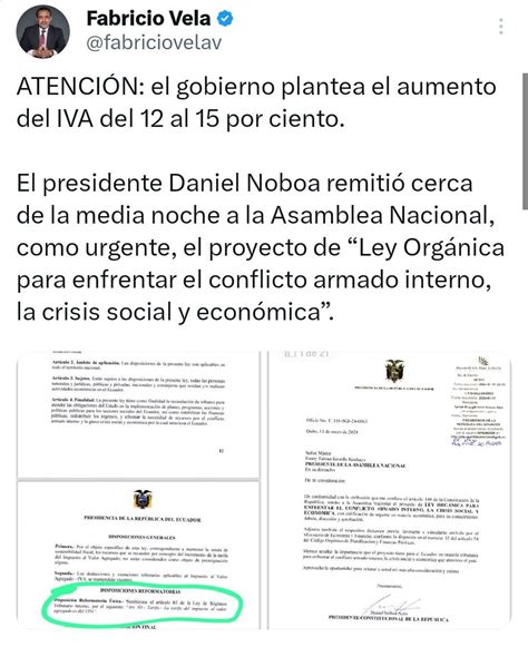 Daniel Noboa propone un aumento PERMANENTE del IVA del 12 al 15% : r ...