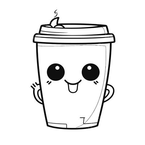 Cute Coffee Cup Face Coloring Page Outline Sketch Drawing Vector ...