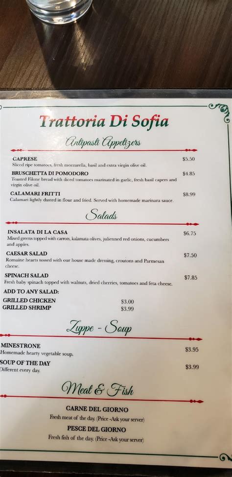 Menu at Trattoria Di Sofia restaurant, Montrose