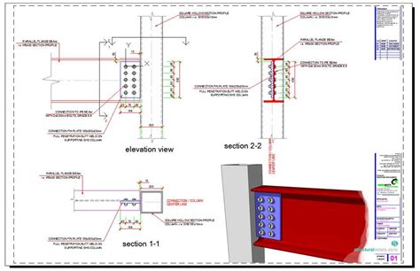 Steel Beam SHS Column Simple Fin Connection Detail Framing Construction ...