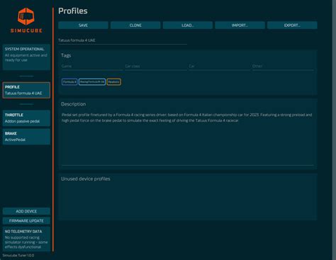 Managing profiles - Simucube Online Guide