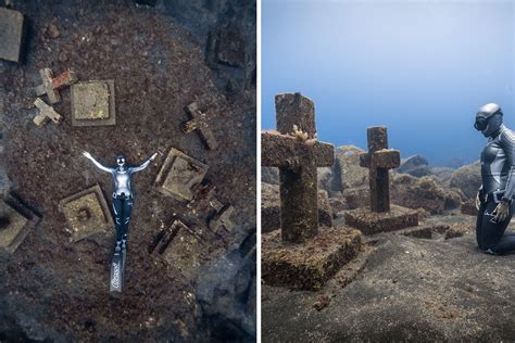 Eerie images reveal underwater cemetery built in tribute to 40 monks ...