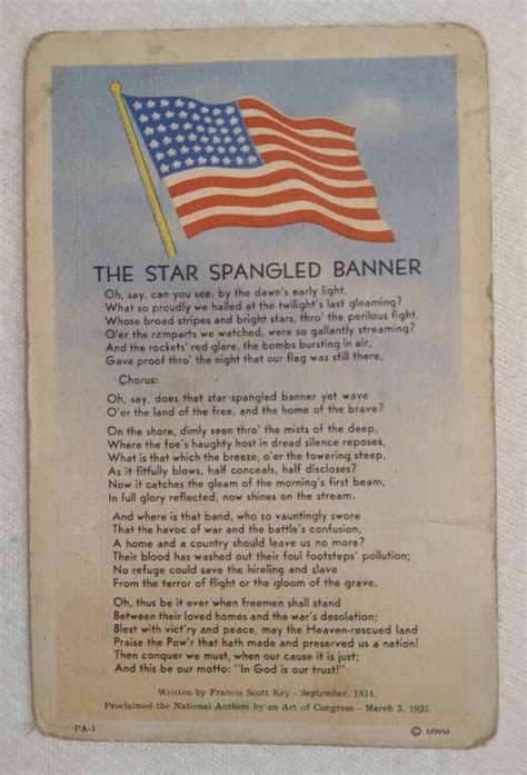 Postcard "THE STAR SPANGLED BANNER" US Anthem Lyrics, Flag,Vintage ...