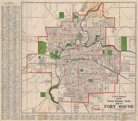 J. M. E. Riedel's New Street Number Guide Map of Fort Wayne ...