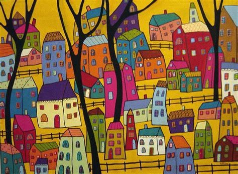 Abstract Village Houses And Trees Painting - Abstract Village Houses ...