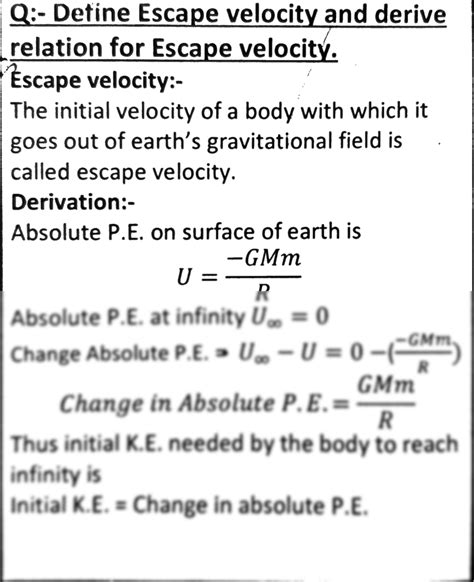 SOLUTION: Escape velocity And Its Derivation (Hand Written notes for ...