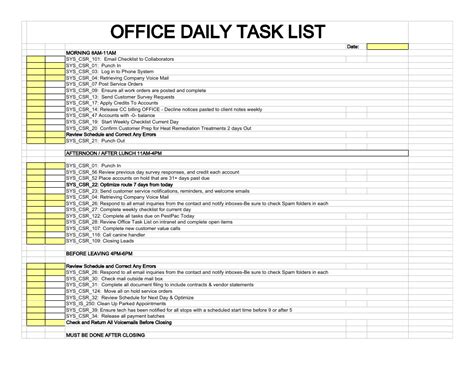 Office Daily Task List Template Download Printable PDF | Templateroller