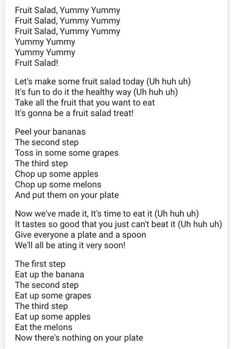 Wiggles Fruit Salad Song Lyrics