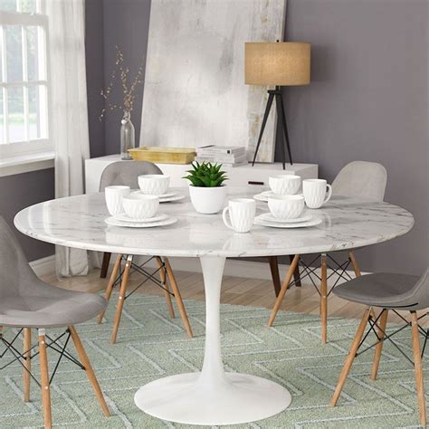 Modern Minimalist 47" White Faux Marble Dining Table Round Ding Table ...