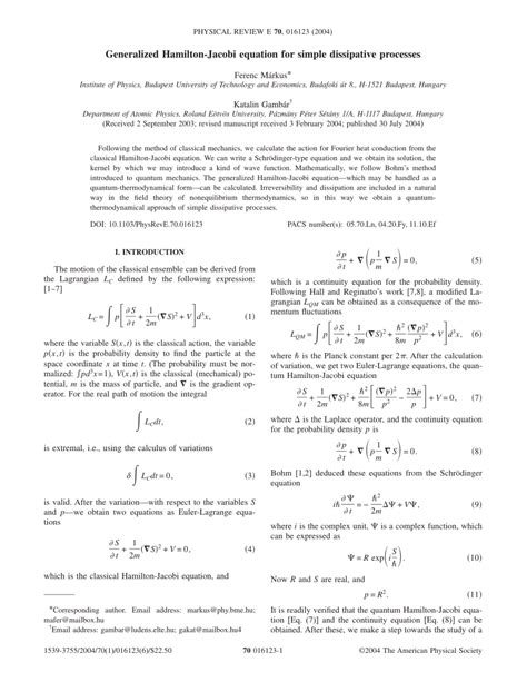 (PDF) Generalized Hamilton-Jacobi equation for simple dissipative processes