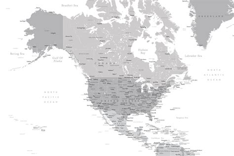 Mapa Map of North America in grayscale, Blursbyai ǀ Wiele plakatów z ...