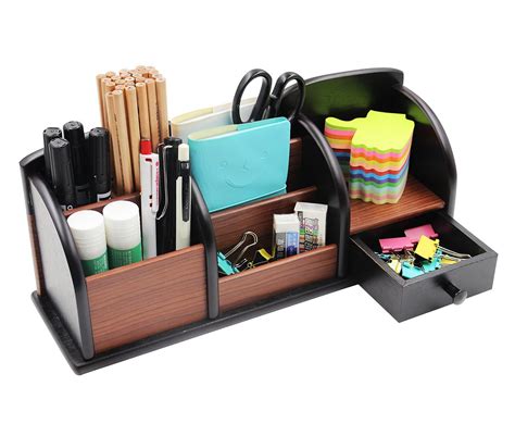 PAG Office Supplies Wood Desk Organizer Revolving Mail Pen Holder ...