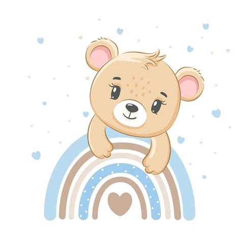 Premium Vector | Cute teddy bear on a rainbow. Vector illustration of a ...