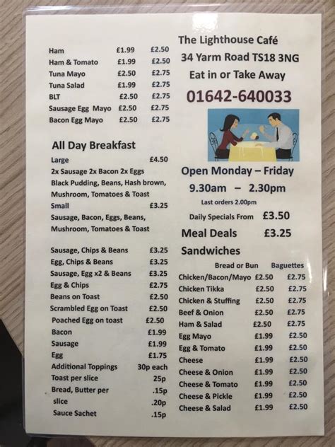 Menu at Lighthouse Cafe, Stockton-on-Tees