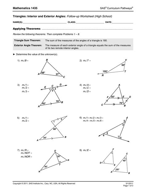 Sum Of Interior Angles Triangle Worksheet