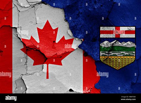 flags of Canada and Alberta painted on cracked wall Stock Photo - Alamy