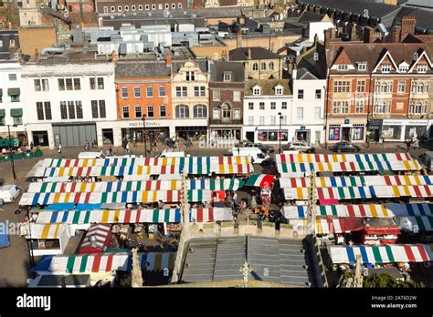 Cambridge Market Square with the outdoor market, United Kingdom Stock ...