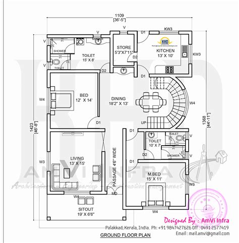 Elevation and free floor plan - Kerala home design and floor plans