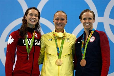 Sarah Sjöström (🇸🇪), Penny Oleksiak (🇨🇦), and Dana Vollmer (🇺🇸) 100m ...