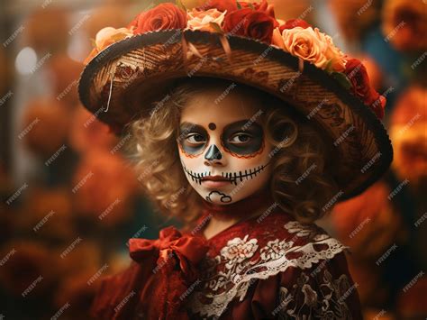 Premium AI Image | Calavera Catrina Portrait of kid with sugar skull ...