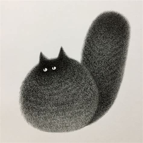 Fluffy Black Cat Ink Drawings Express the Personalities of Funny Felines