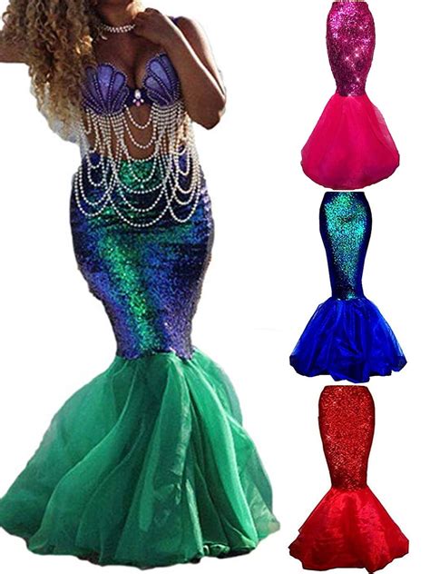 Women Dreamlike Adult Mermaid Tail Full Skirt Party Fancy Dress Cosplay ...