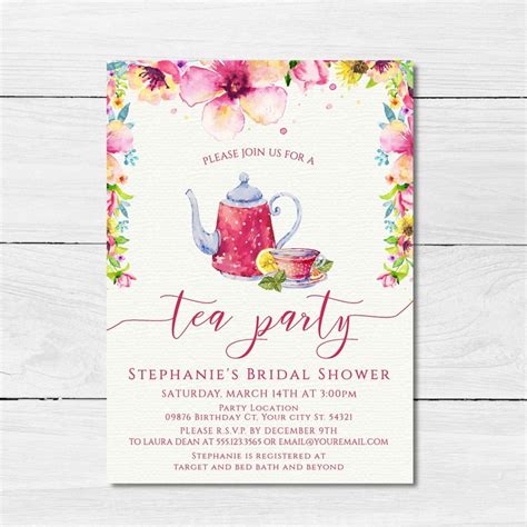 Tea Party Birthday Invitations Floral Tea Party Invitations - Etsy