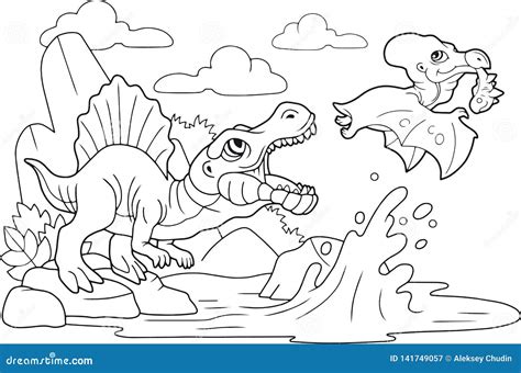 Dinosaurs Coloring Pages Cartoon Illustration | CartoonDealer.com #68095636