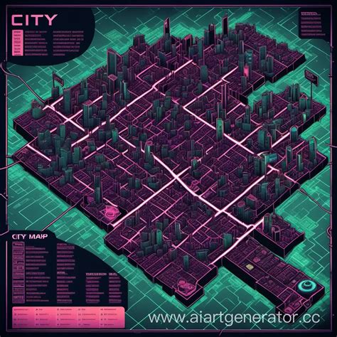 Futuristic Cyberpunk City Map Divided into 25 Sectors | AI Art Generator